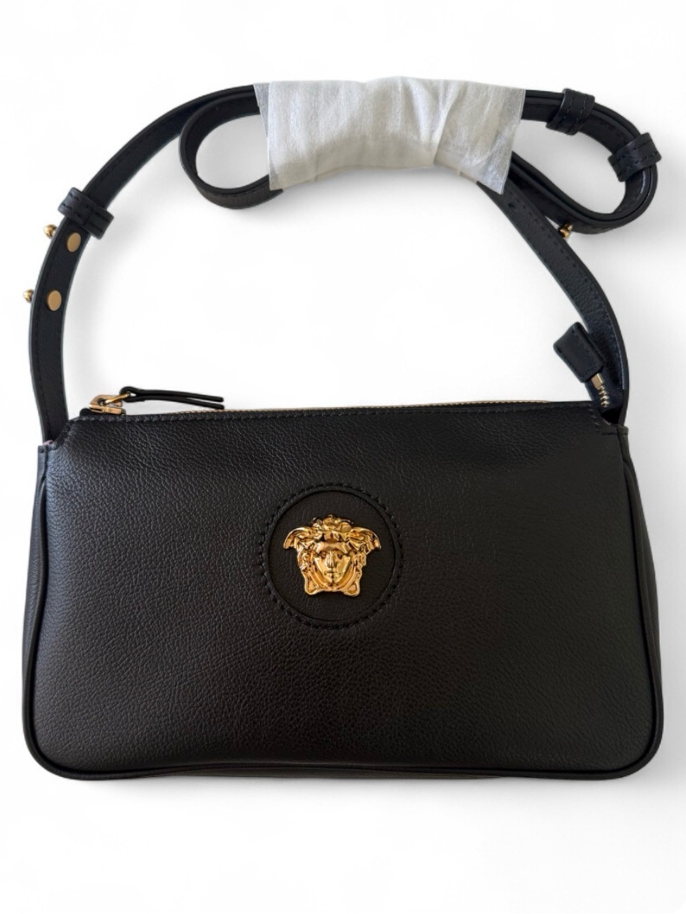 Versace Black Grainy Leather Gold Medusa Small Handbag Shoulder Bag